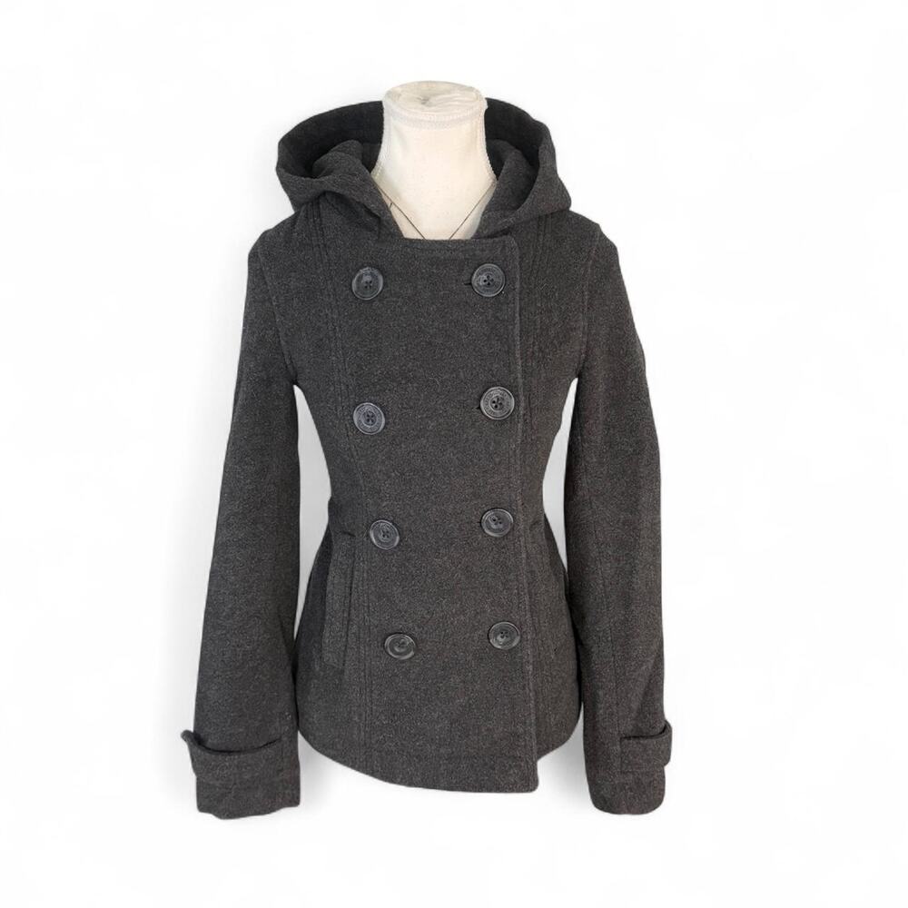 Y2K peacoat fitted Aeropostale gray wool blend hood, size XS fall staple piece